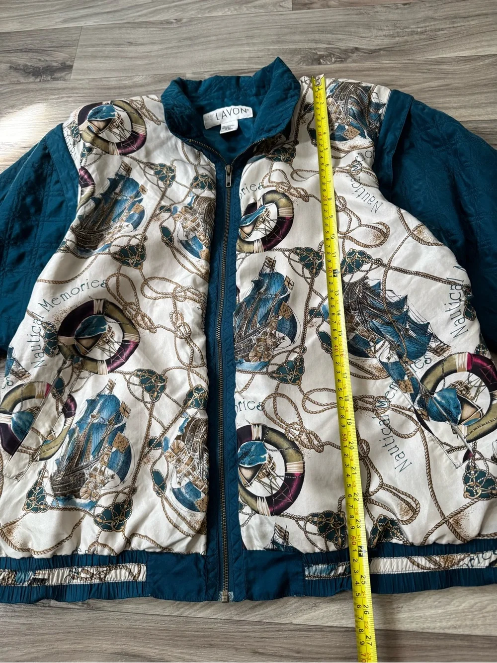 Vintage 100% Silk Novelty Print Nautical Bomber Jacket Convertible Vest Coastal